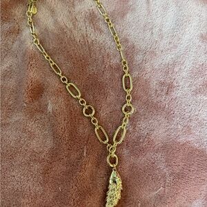Gold-Tone Link Necklace with Textured Pendant - Women Jewelry